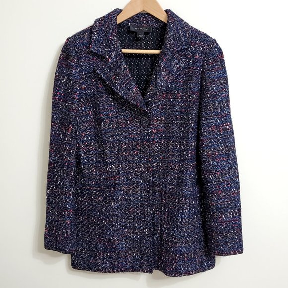 St. John Jackets & Blazers - ST JOHN Knit Shimmer Boucle Tweed Jacket 6 Blazer Multicolor Buttons Pocket USA